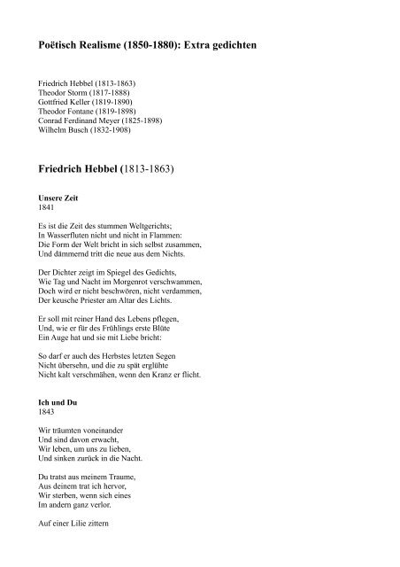 Poëtisch Realisme (1850-1880): Extra gedichten Friedrich Hebbel ...