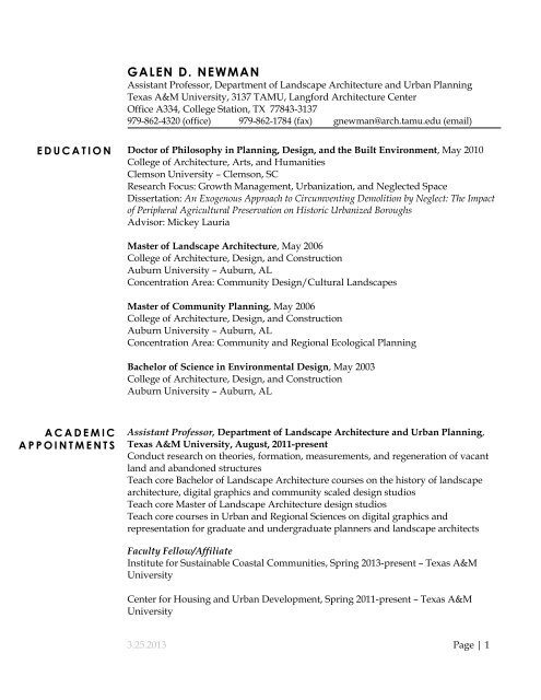 2nd Year CV - Landscape Architecture and Urban Planning - Texas ...