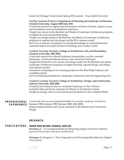 2nd Year CV - Landscape Architecture and Urban Planning - Texas ...