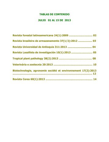 TABLAS DE CONTENIDO JULIO 01 AL 15 DE 2013 Revista forestal ...