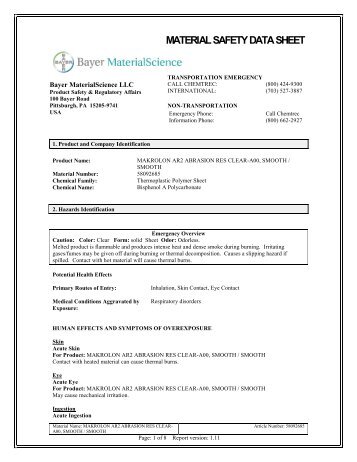 Makrolon® AR MSDS