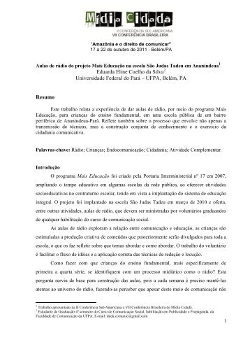 Aulas de rÃ¡dio do projeto Mais EducaÃ§Ã£o na escola SÃ£o Judas ...
