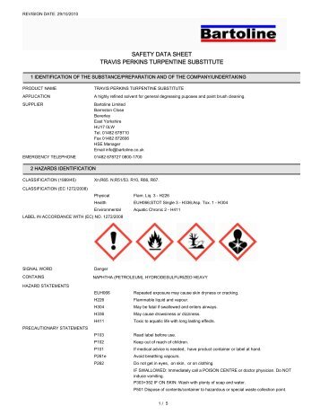 safety data sheet travis perkins turpentine substitute - Trademate ...