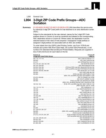 DMM L004 3-Digit ZIP Code Prefix Groups for ADC Sortation