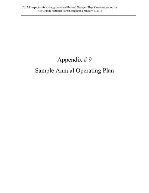 Appendix # 9 Sample Annual Operating Plan - USDA Forest Service ...