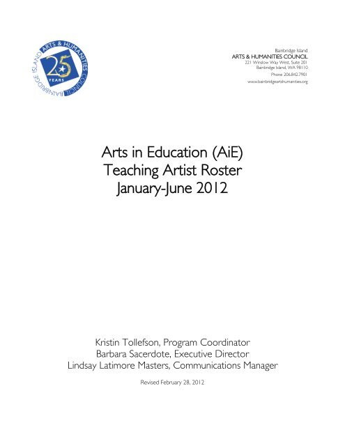 Artist Roster Pdf Teaching Artist Roster - Bainbridge Island Arts & Humanities Council