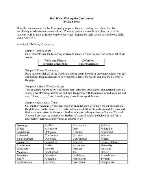 Shh We Re Writing The Constitution By Jean Fritz Have The Students