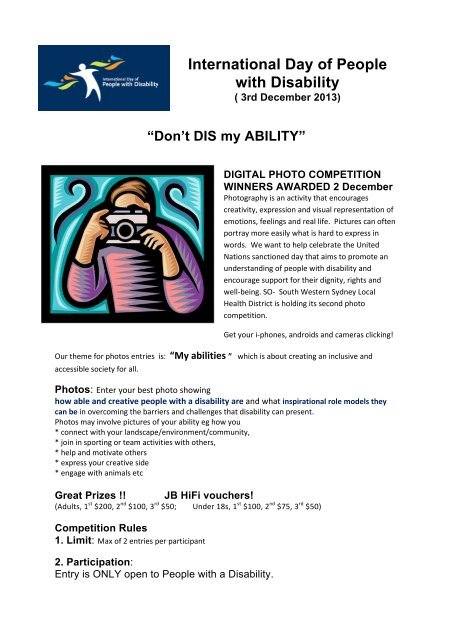 Photo competition - Don't Dis My Ability - Sydney Local Health District