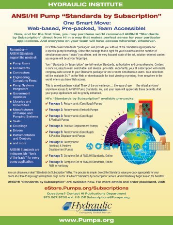 ansi/Hi Pump “standards by subscription” - the Hydraulic Institute