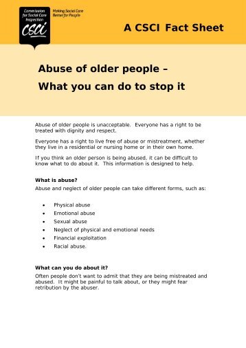 A CSCI Fact Sheet Abuse of older people – What you can do to stop it