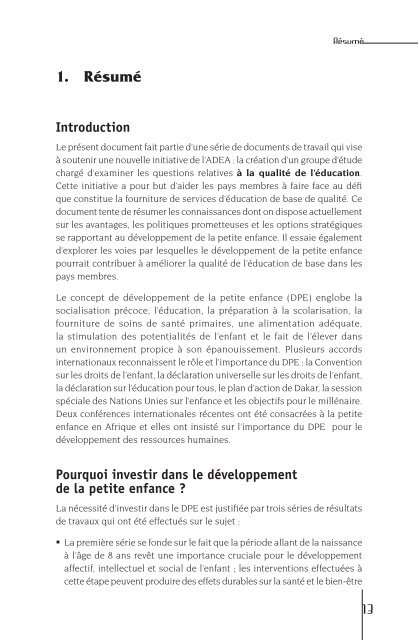 Le dÃ©veloppement de la petite enfance : une stratÃ©gie ... - ADEA