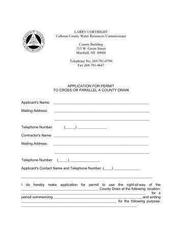 App/Permit To Cross or Parallel A County Drain - Calhoun County