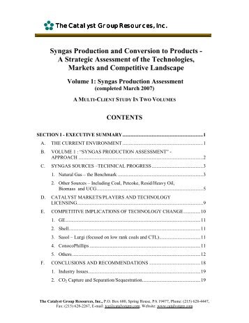 Syngas Production and Conversion to Products - The Catalyst Group