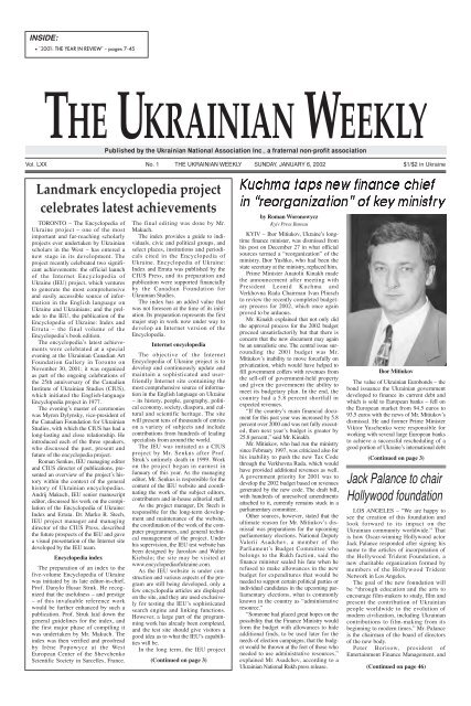 1_January 6, 2002 - The Ukrainian Weekly