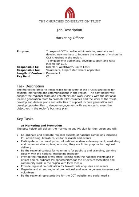 Job Description Marketing Officer Task Description Key Tasks