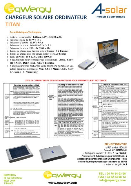 FP CHARGEUR SOLAIRE TITAN - Eqwergy