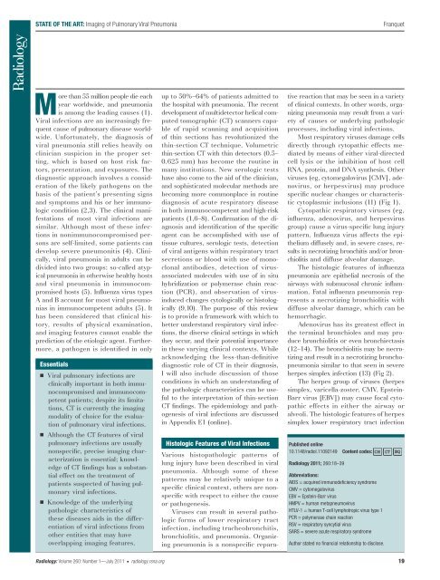 Imaging of Pulmonary Viral Pneumonia 1 - SIRM