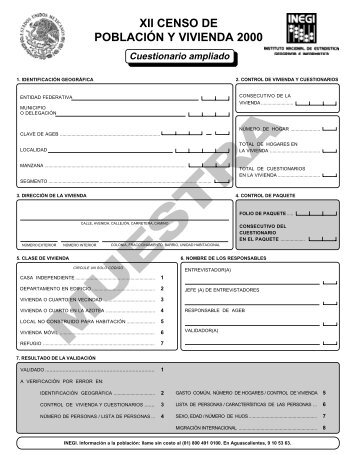 XII Censo de Población y Vivienda 2000. Cuestionario ... - Inegi