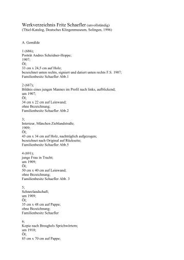 Werkverzeichnis Fritz Schaefler (unvollständig)