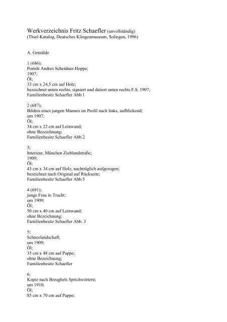 Werkverzeichnis Fritz Schaefler (unvollständig)