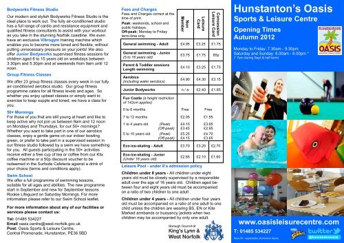 Hunstanton's Oasis Sports & Leisure Centre Opening Times Autumn ...