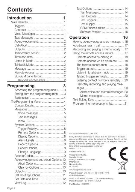 SD-GSM Speech Dialler - Cooper Security