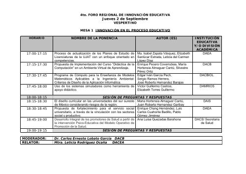 PROGRAMA GENERAL Martes 31 de Agosto Talleres de 16:00 a 21 ...