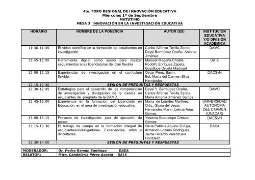 PROGRAMA GENERAL Martes 31 de Agosto Talleres de 16:00 a 21 ...