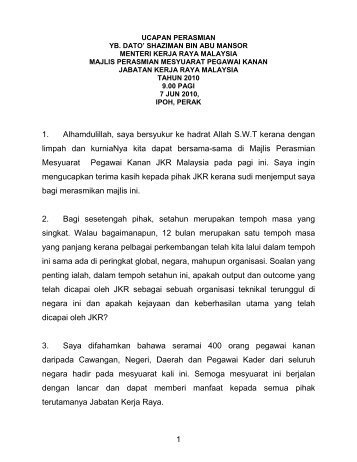UCAPAN PERASMIAN - Kementerian Kerja Raya Malaysia