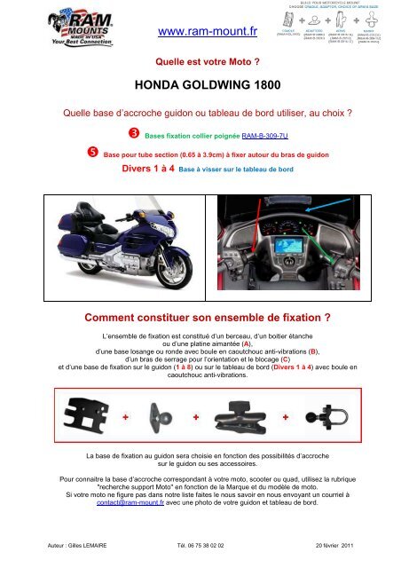 HONDA Goldwing 1800 fixations guidons RAM Mount