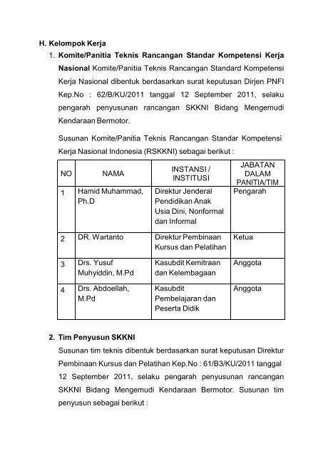 SKKNI Mengemudi Kendaraan Bermotor - Dirjen PAUDNI