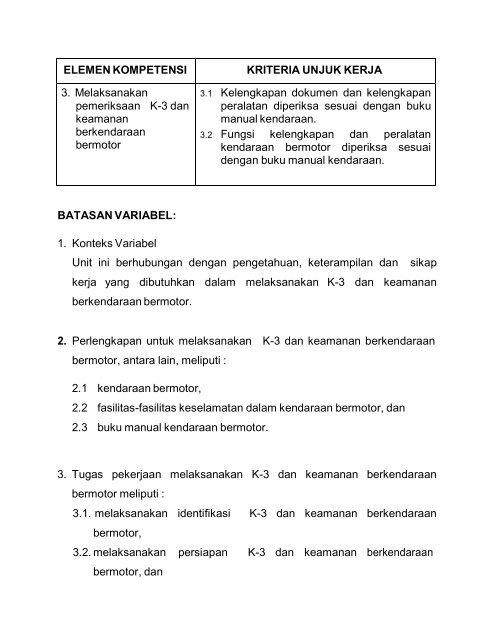 SKKNI Mengemudi Kendaraan Bermotor - Dirjen PAUDNI