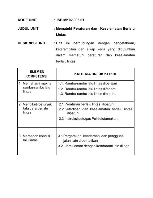 SKKNI Mengemudi Kendaraan Bermotor - Dirjen PAUDNI