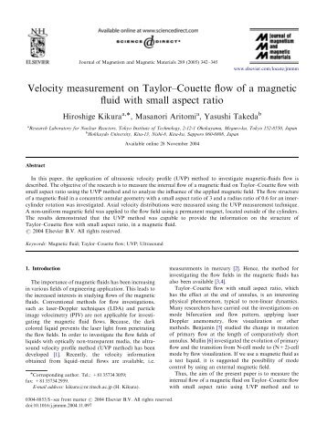 Velocity measurement on Taylor–Couette flow of a magnetic fluid ...