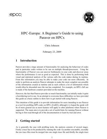 HPC-Europa: A Beginner's Guide to using Paraver on HPCx