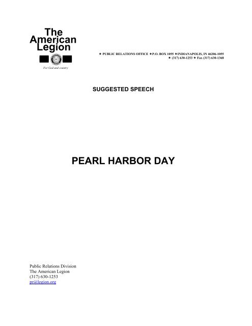 Speech - Pearl Harbor Day - American Legion