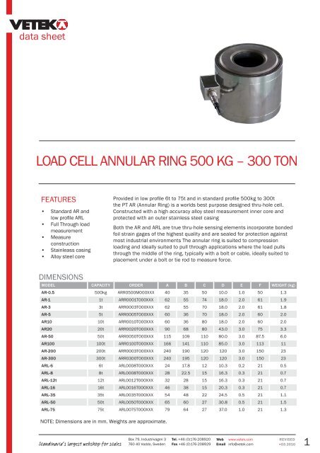 LoAd CeLL AnnuLAR RIng 500 kg â 300 Ton - Vetek Scales