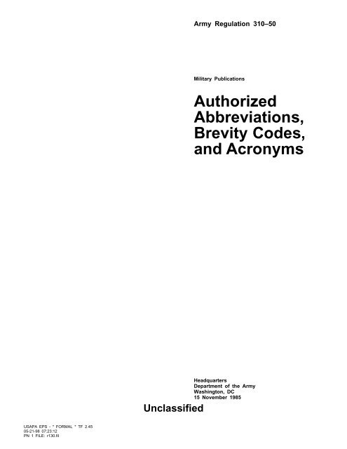 Authorized Abbreviations, Brevity Codes, and Acronyms