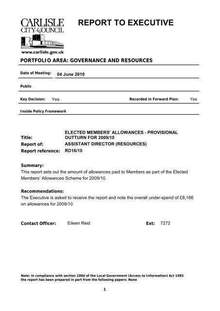 Members' allowances 2009/2010 in PDF format - Carlisle City Council