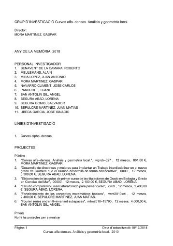 GRUP DÂ´INVESTIGACIÃ Curvas alfaâdensas. AnÃ¡lisis y geometrÃ­a ...