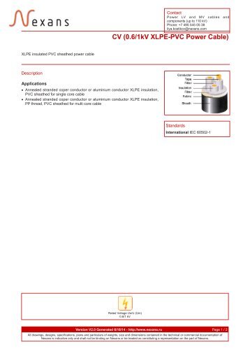 CV (0.6/1kV XLPE-PVC Power Cable) - Nexans