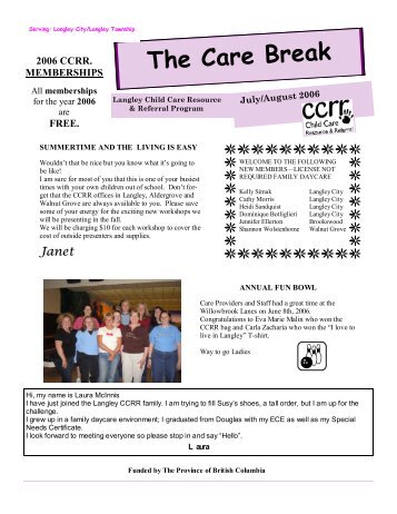 2006 ccrr. memberships - Child Care Resource and Referral