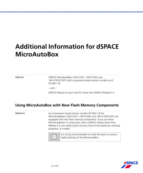 Additional Information for dSPACE MicroAutoBox