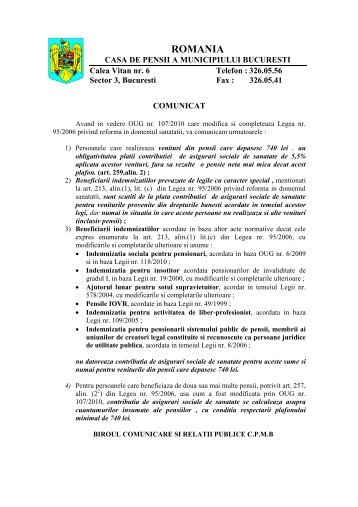 ROMANIA - Casa de Pensii a Municipiului Bucuresti