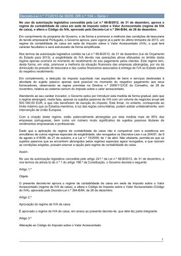 Decreto-Lei n.Âº 71/2013 - 30/05 - Portal das FinanÃ§as