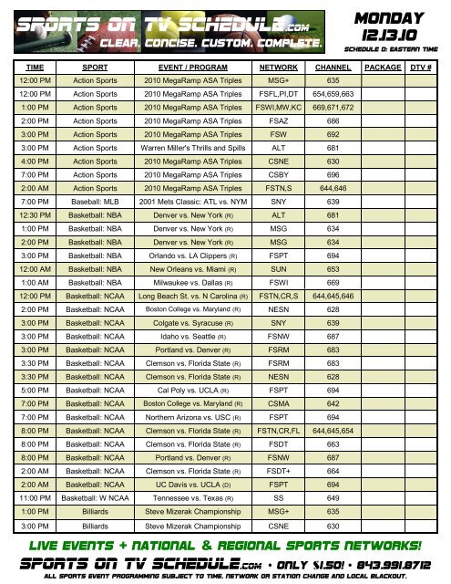 Pick your team - Full TV schedule