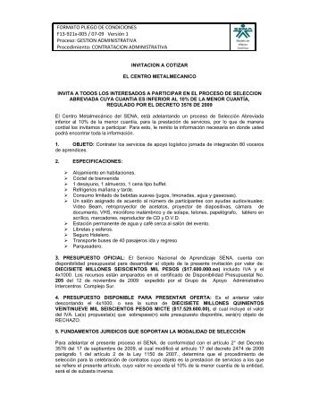 FORMATO PLIEGO DE CONDICIONES F13-921x-005 / 07 ... - Sena