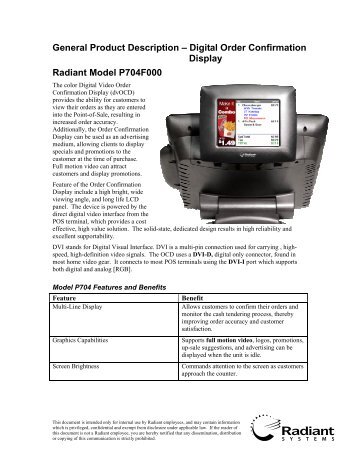 General Product Description - Radiant Retail Channel Portal