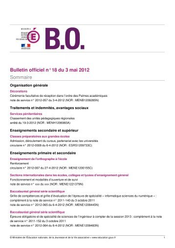 Bulletin officiel nÂ°18 du 3 mai 2012 Sommaire - Informatique et ...