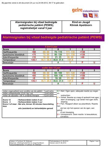 Alarmsignalen bij vitaal bedreigde pediatrische patiÃ«nt (PEWS) - VMS